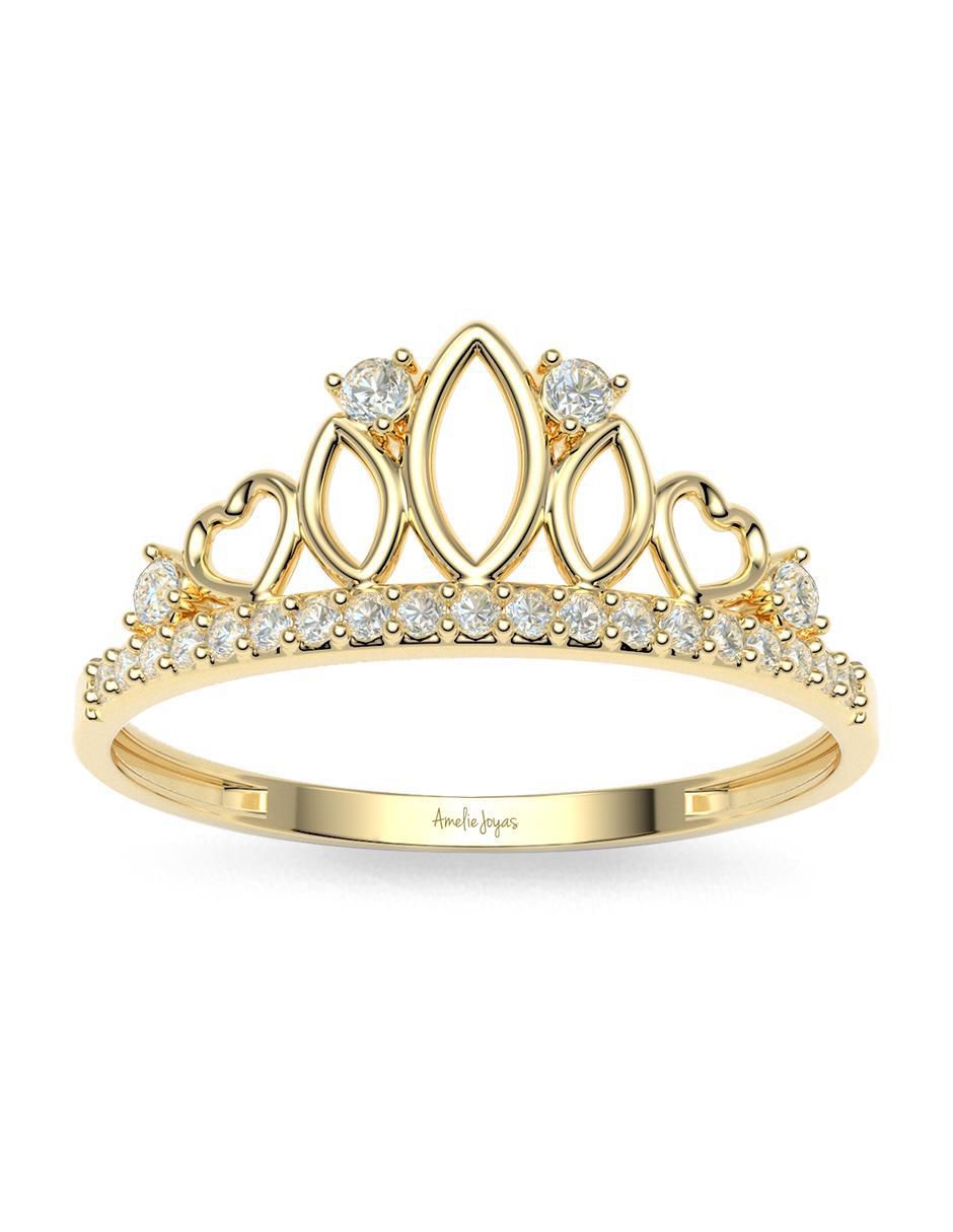 Anillo de corona 10 k de oro zirconia brillante 4