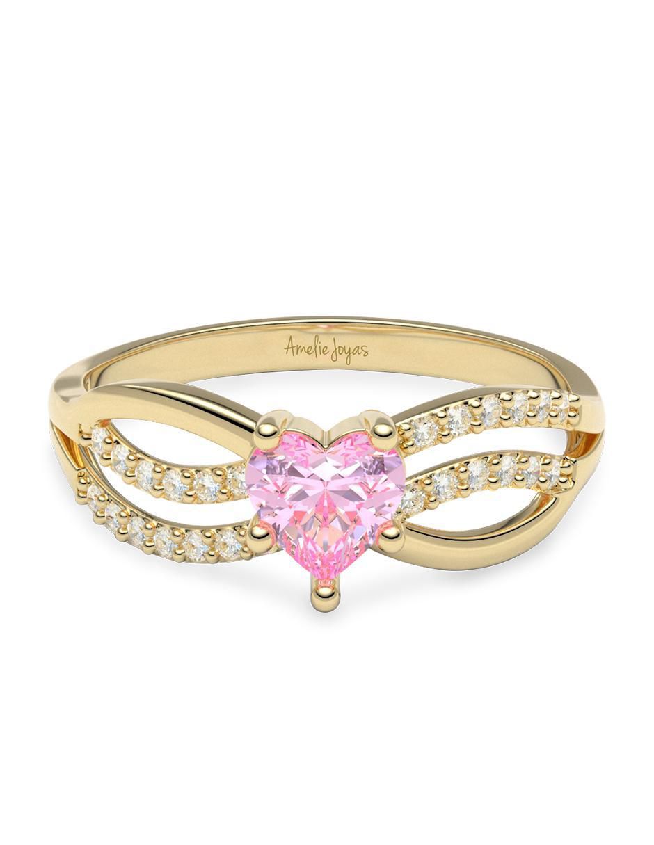 Anillo 14 k de oro zirconia brillante