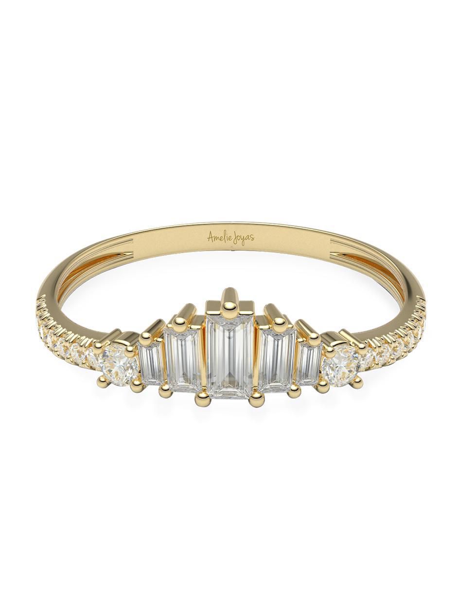 Anillo 10 k de oro zirconia brillante