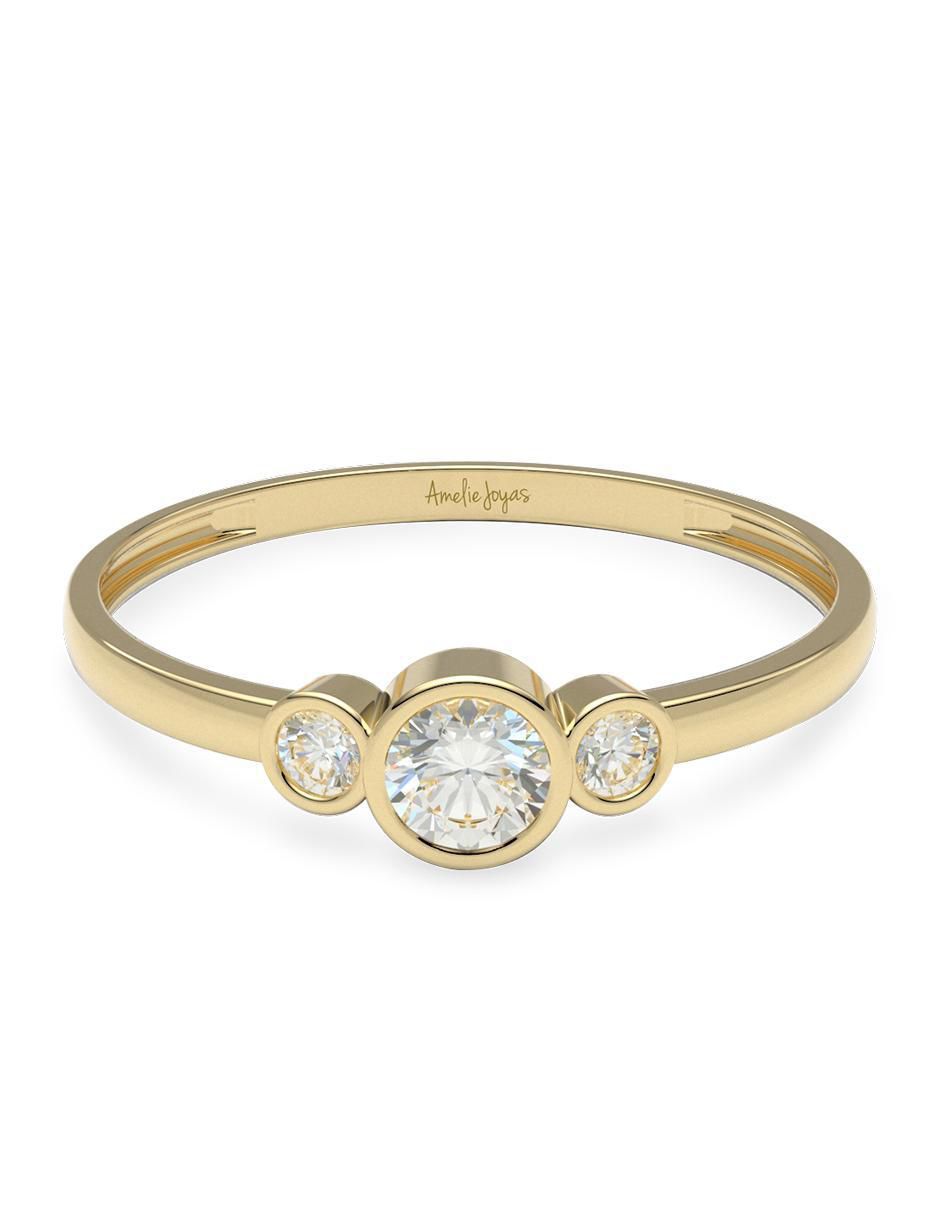 Anillo 10 k de oro zirconia brillante