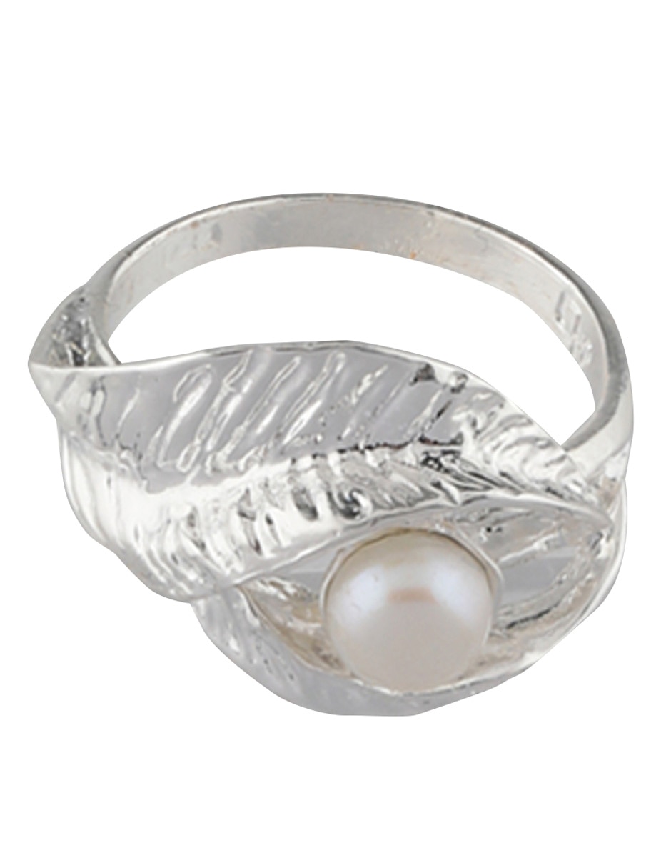 Anillo de hoja Flores P 925 de plata perla brillante