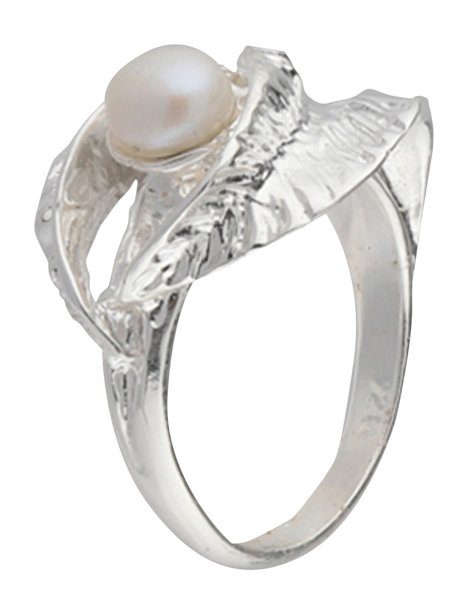 Anillo de hoja Flores P 925 de plata perla brillante 3