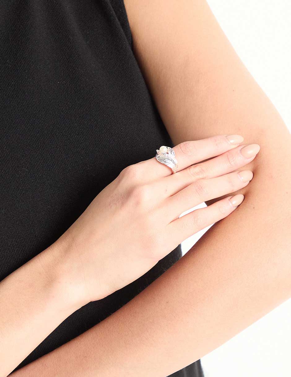 Anillo de hoja Flores P 925 de plata perla brillante 4
