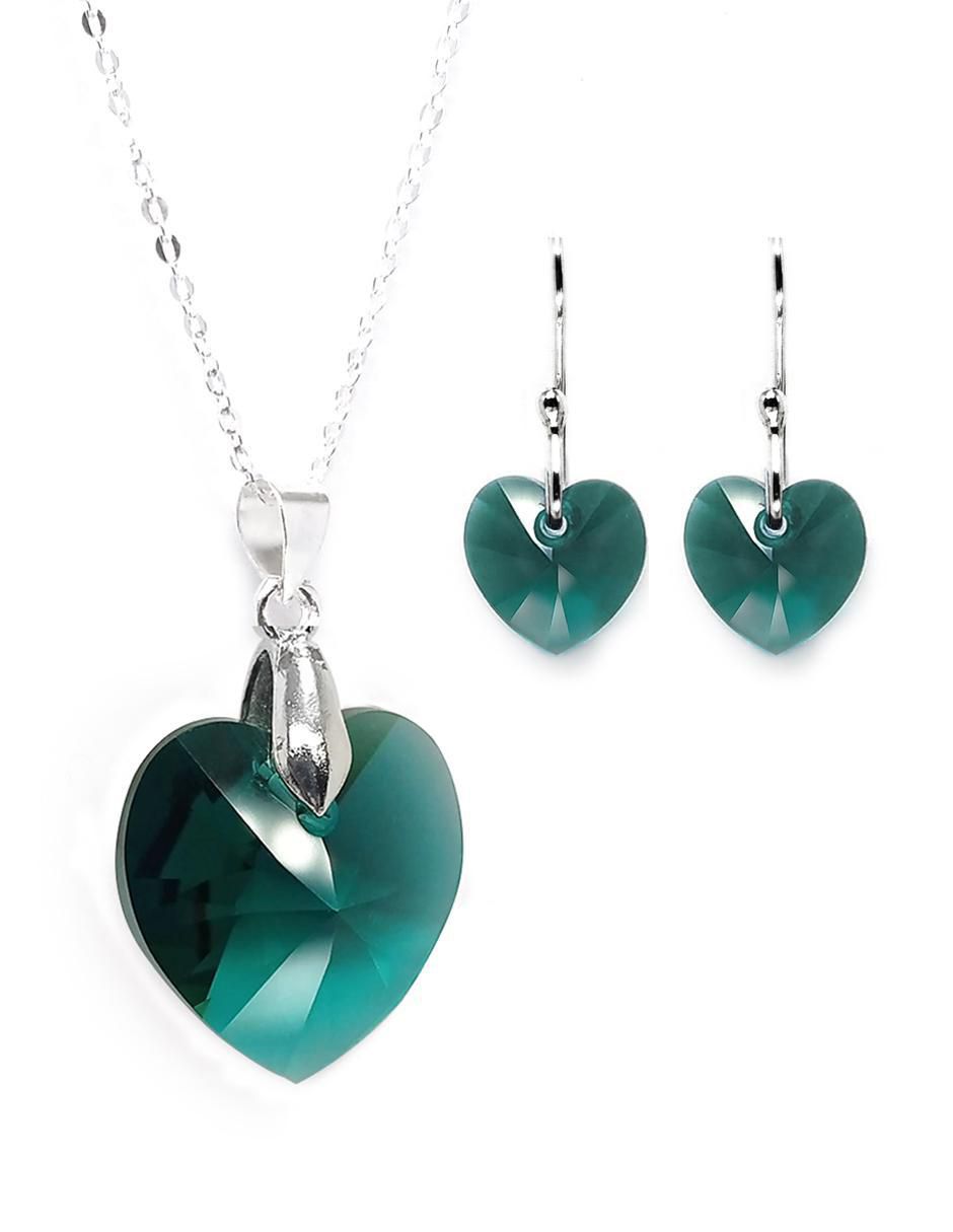 Aretes y collar de corazón Heart de plata P925 cristal