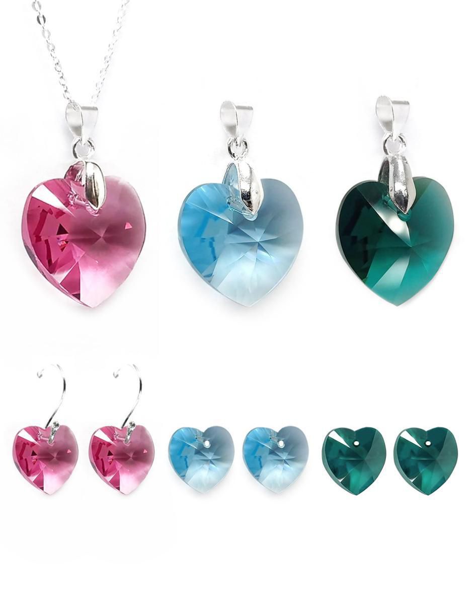 Aretes y collar de corazón Heart de plata P925 cristal