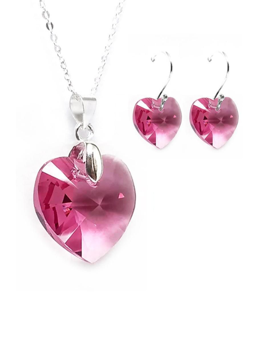 Aretes y collar de corazón Heart de plata P925 cristal 3