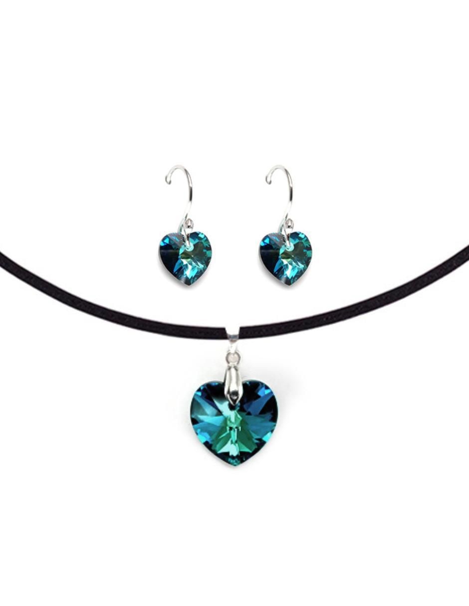 Collar y aretes de corazón Heart de plata P925 cristal 4