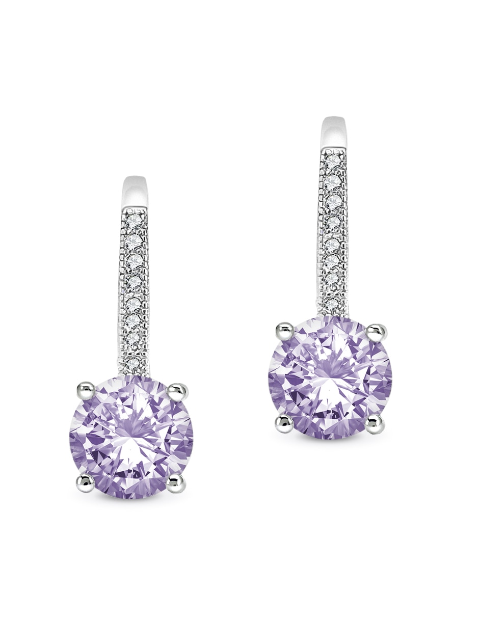 Aretes redondos Estacional de plata con acabado baño rodio zirconia