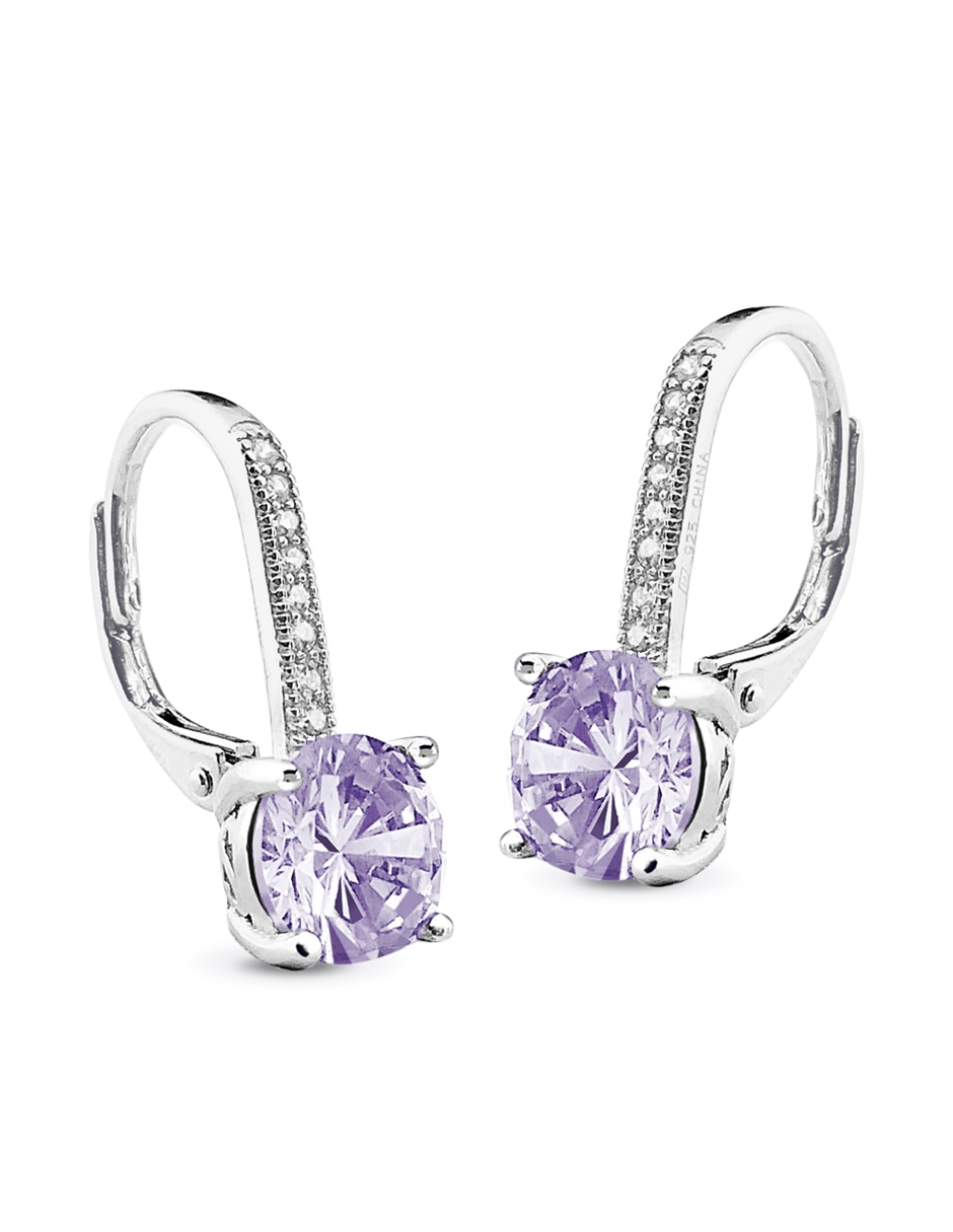 Aretes redondos Estacional de plata con acabado baño rodio zirconia 2