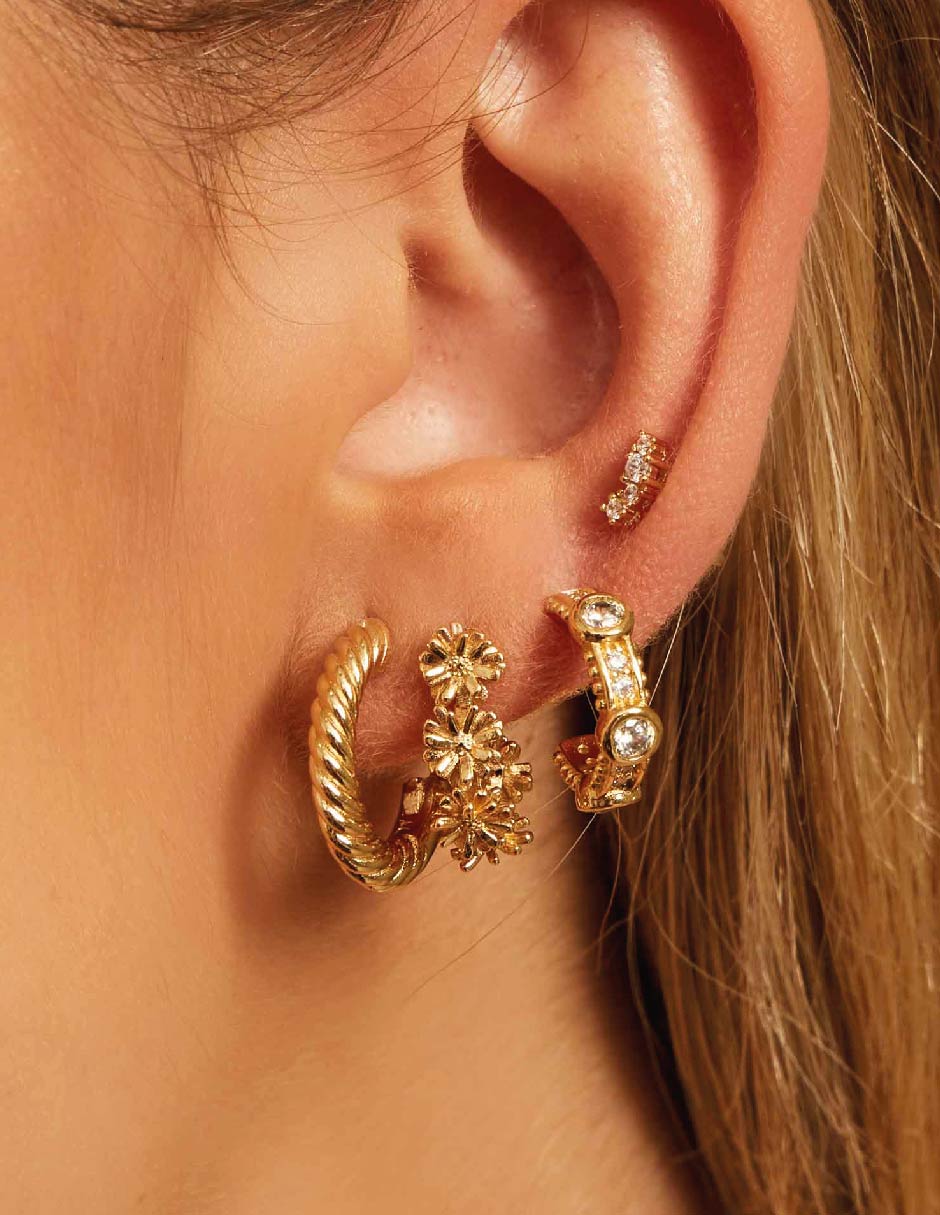Aretes Guadaloupe con acabado baño de oro circonita 2