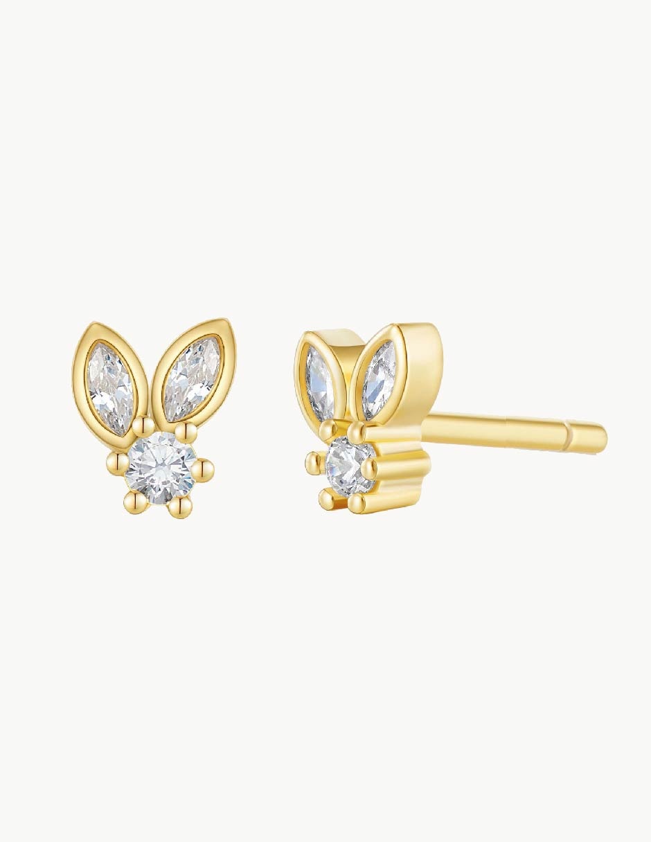 Aretes Suculenta con acabado baño de oro circonita
