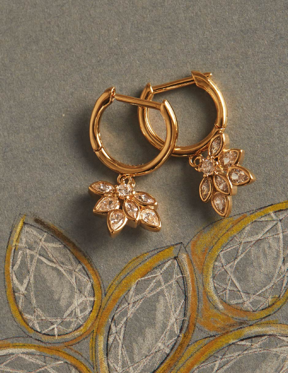 Aretes de aro Suculenta con acabado baño de oro circonita 2