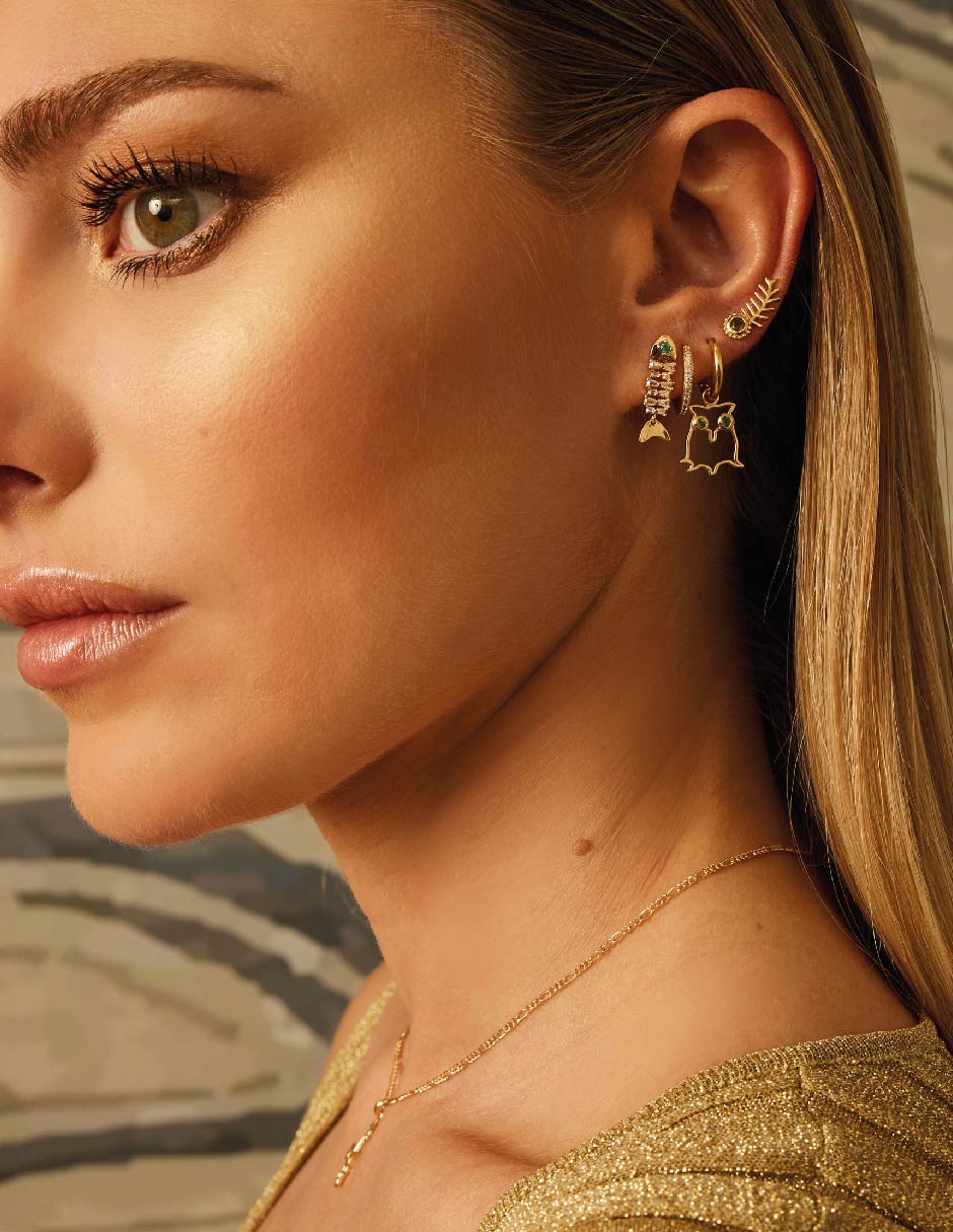 Aretes Sea Creatures con acabado baño de oro turmalina 2