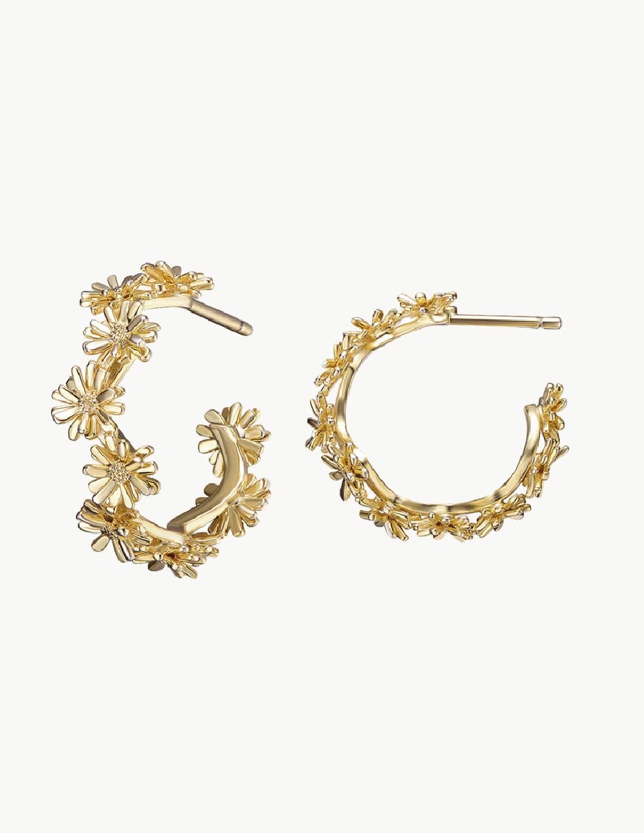 Arracadas de flor Fauna & Flora con acabado baño de oro