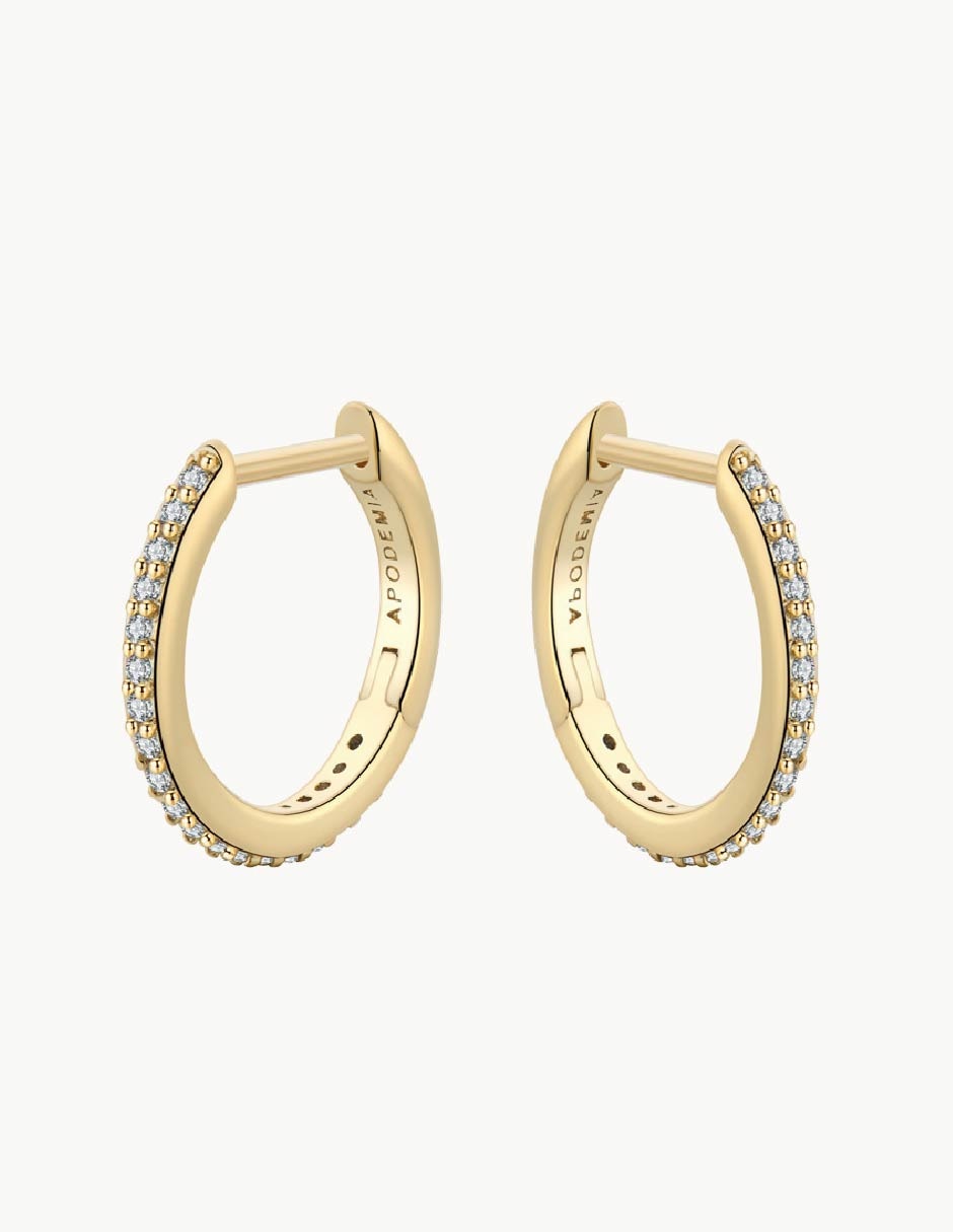 Aretes de aro redondos Classic con acabado baño de oro circonita Aretes de aro redondos Classic con acabado baño de oro circonita