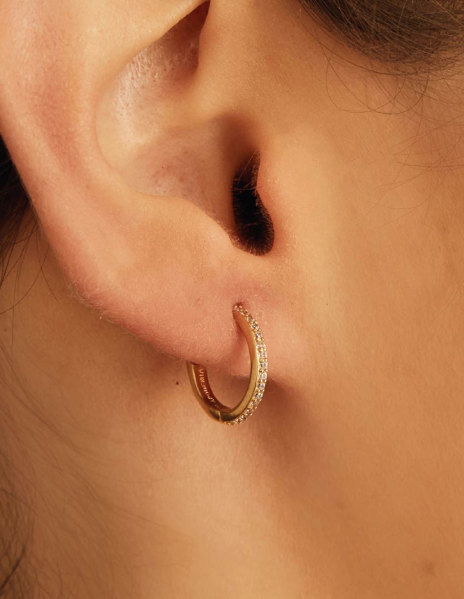 Aretes de aro redondos Classic con acabado baño de oro circonita 2