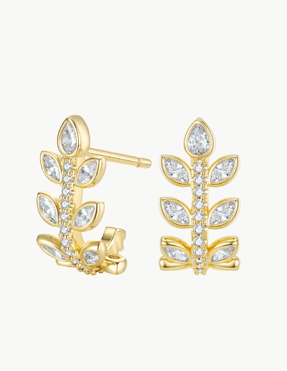 Aretes Suculenta con acabado baño de oro circonita