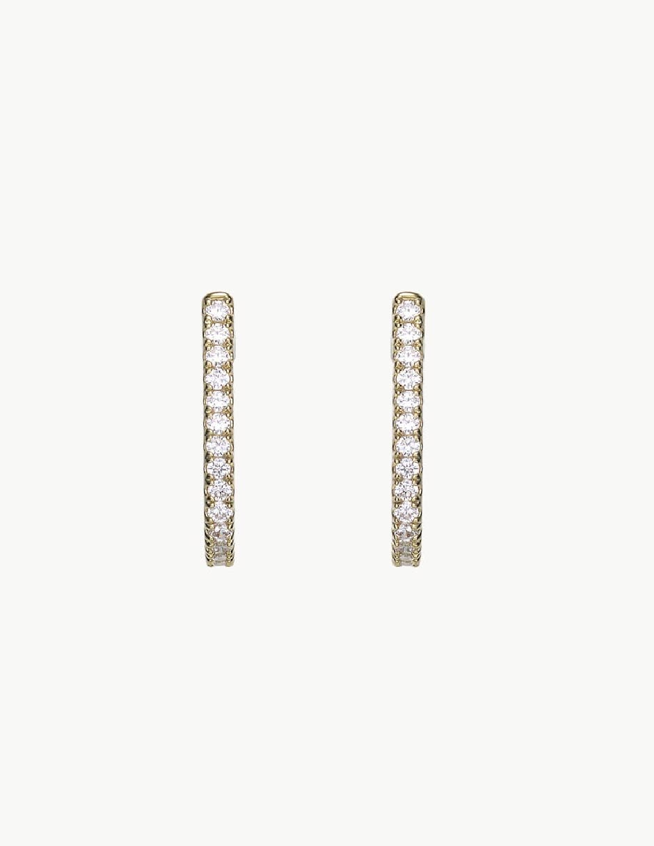 Aretes de aro redondos Classic con acabado baño de oro circonita Aretes de aro redondos Classic con acabado baño de oro circonita