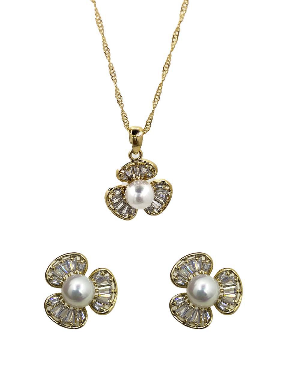 Aretes y collar de flor zirconia 1