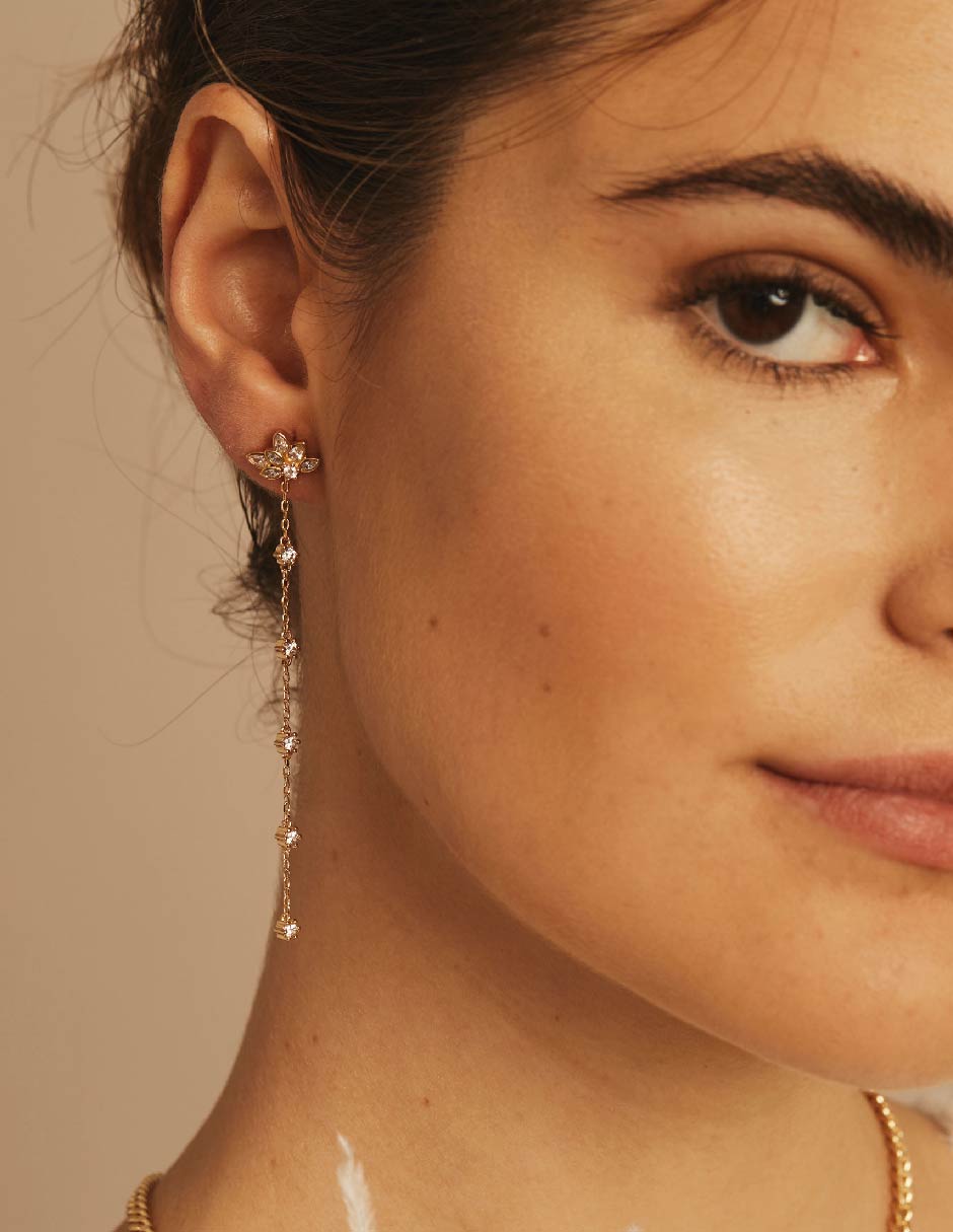 Aretes Suculenta con acabado baño de oro circonita 2
