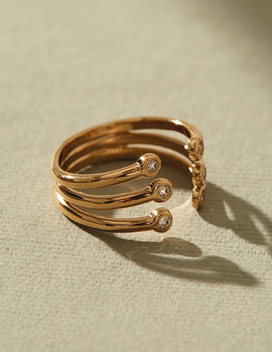 Multi-anillo Classic circonita con acabado baño de oro 2