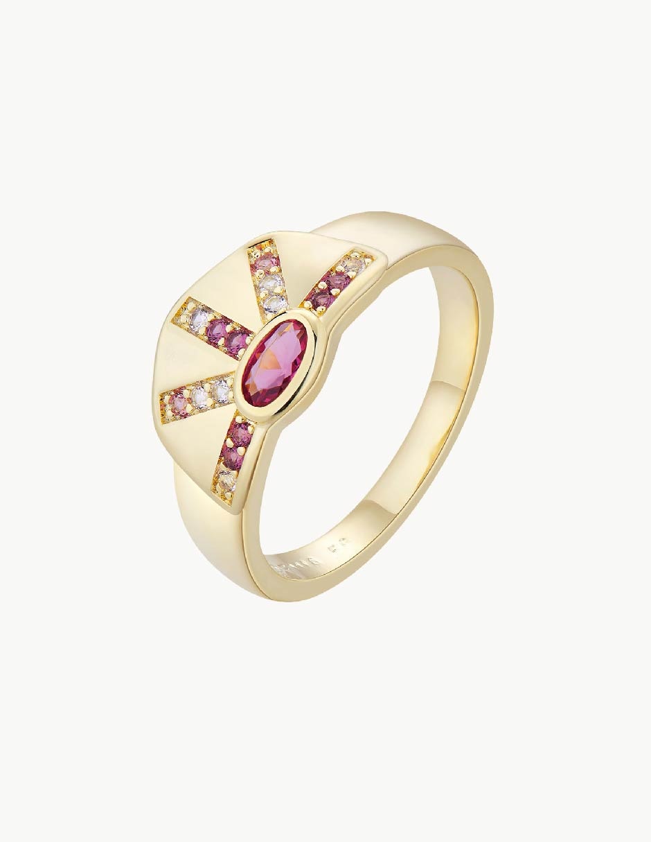 Anillo con gema Nefertiti circonita con acabado baño de oro