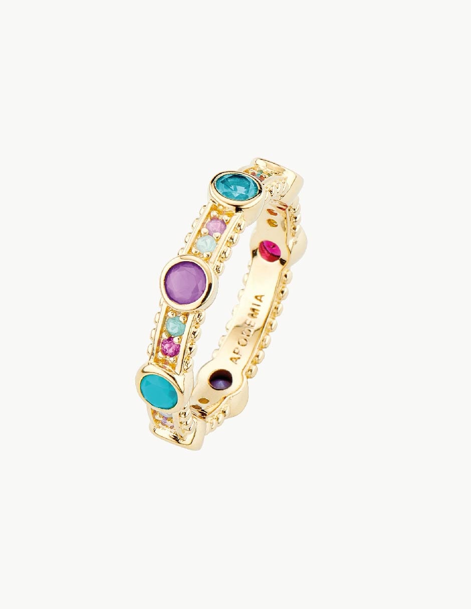 Anillo con gema Lago verde multi ring circonita con acabado baño de oro