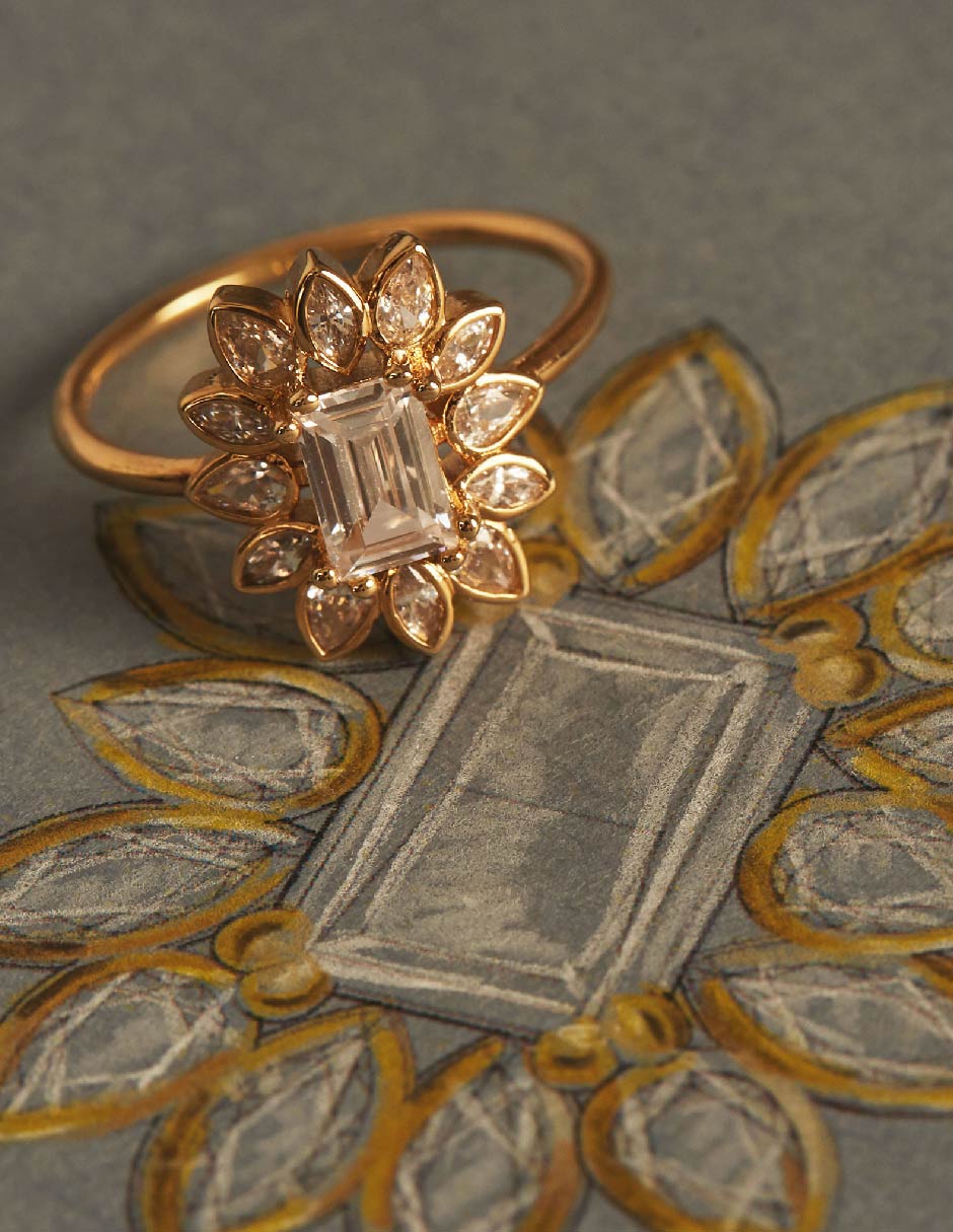 Anillo con gema cuadrado Suculenta circonita con acabado baño de oro 2