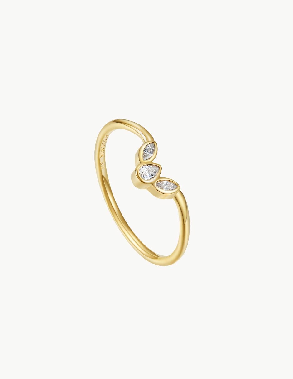 Anillo con gema de hoja Suculenta circonita con acabado baño de oro