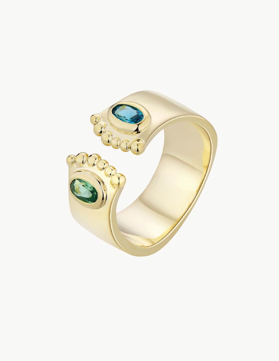 Anillo con gema ovalado Nefertiti circonita con acabado baño de oro