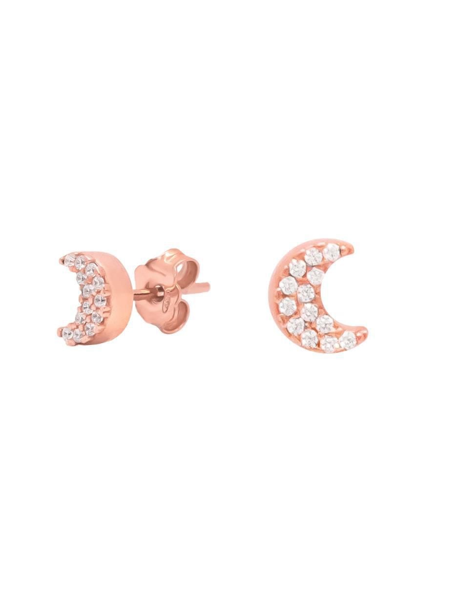 Broqueles de luna Destellos de plata P 925 con acabado baño de oro rosa zirconia