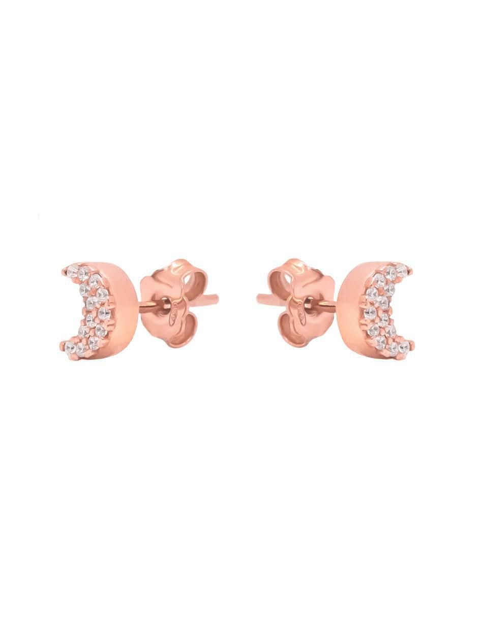 Broqueles de luna Destellos de plata P 925 con acabado baño de oro rosa zirconia