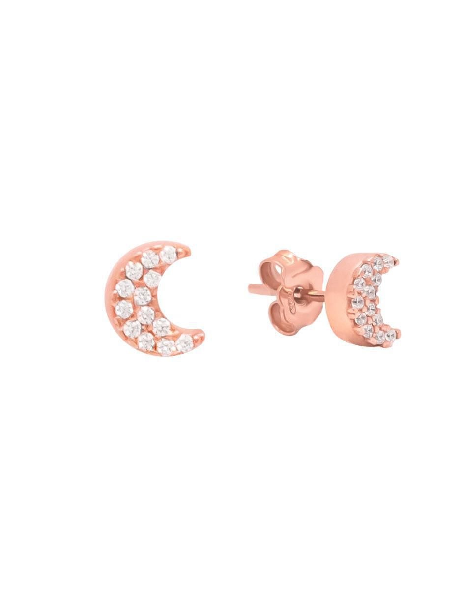 Broqueles de luna Destellos de plata P 925 con acabado baño de oro rosa zirconia