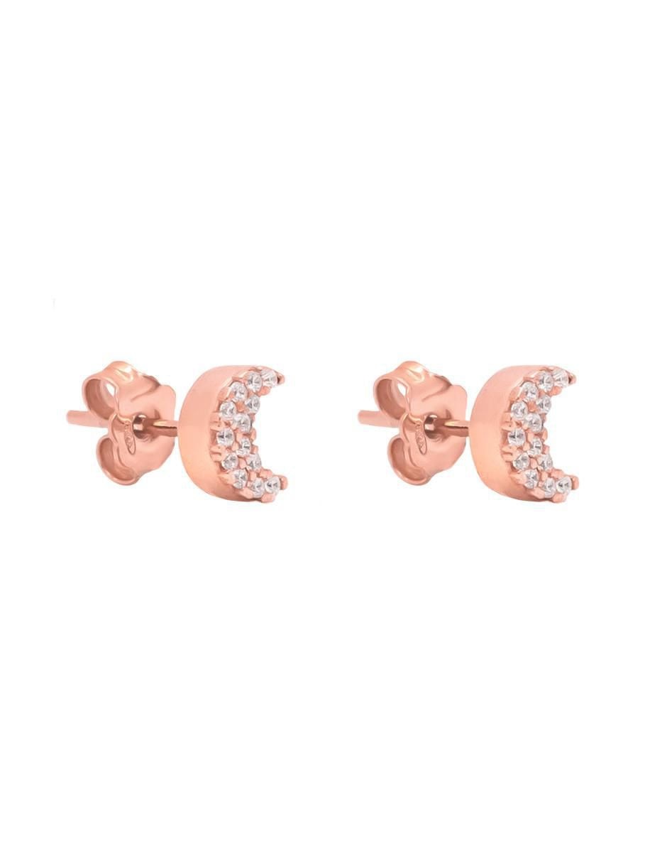 Broqueles de luna Destellos de plata P 925 con acabado baño de oro rosa zirconia 5