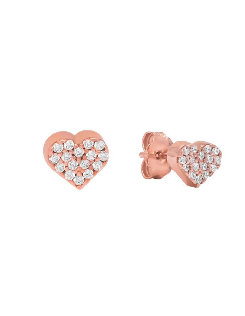 Broqueles de corazón Destellos de plata P 925 con acabado baño de oro rosa zirconia