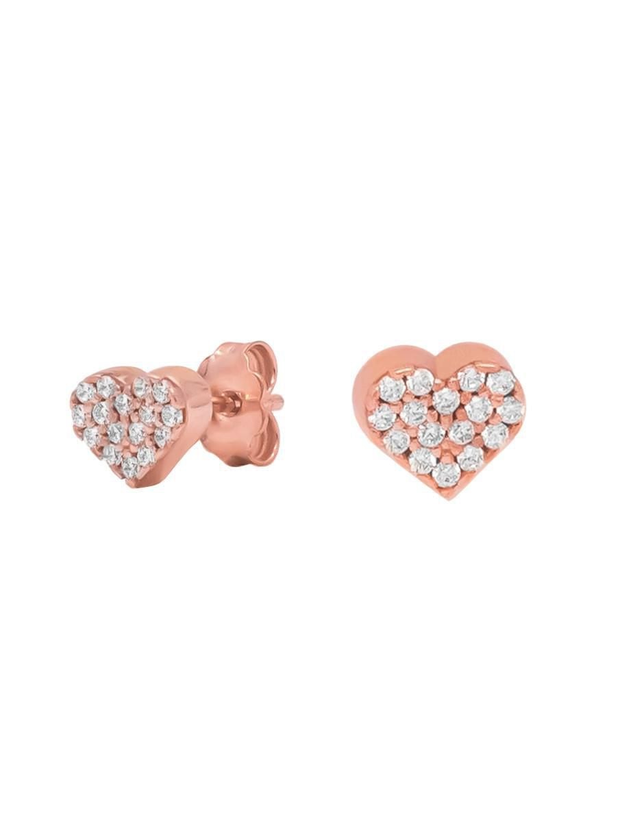 Broqueles de corazón Destellos de plata P 925 con acabado baño de oro rosa zirconia