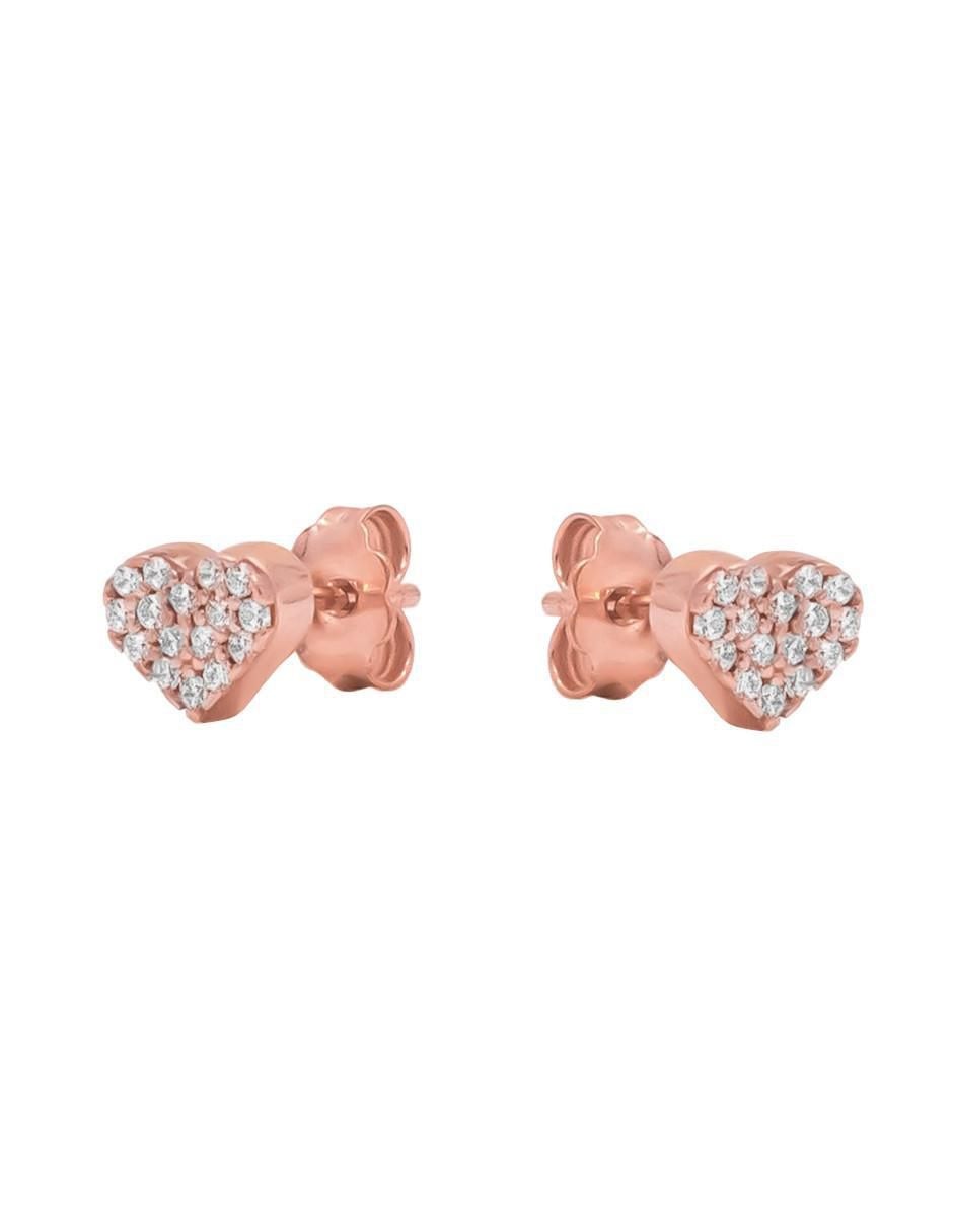 Broqueles de corazón Destellos de plata P 925 con acabado baño de oro rosa zirconia 5