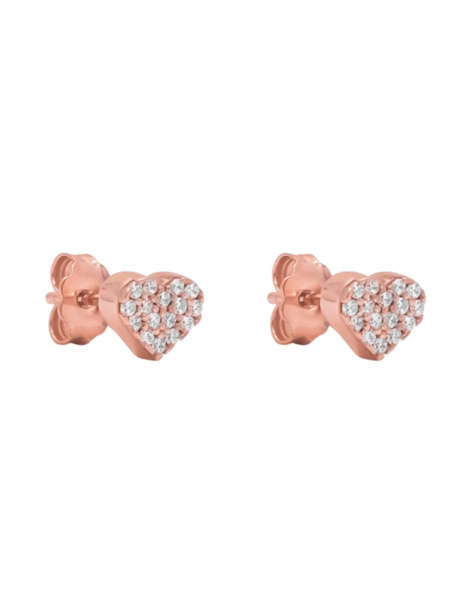 Broqueles de corazón Destellos de plata P 925 con acabado baño de oro rosa zirconia