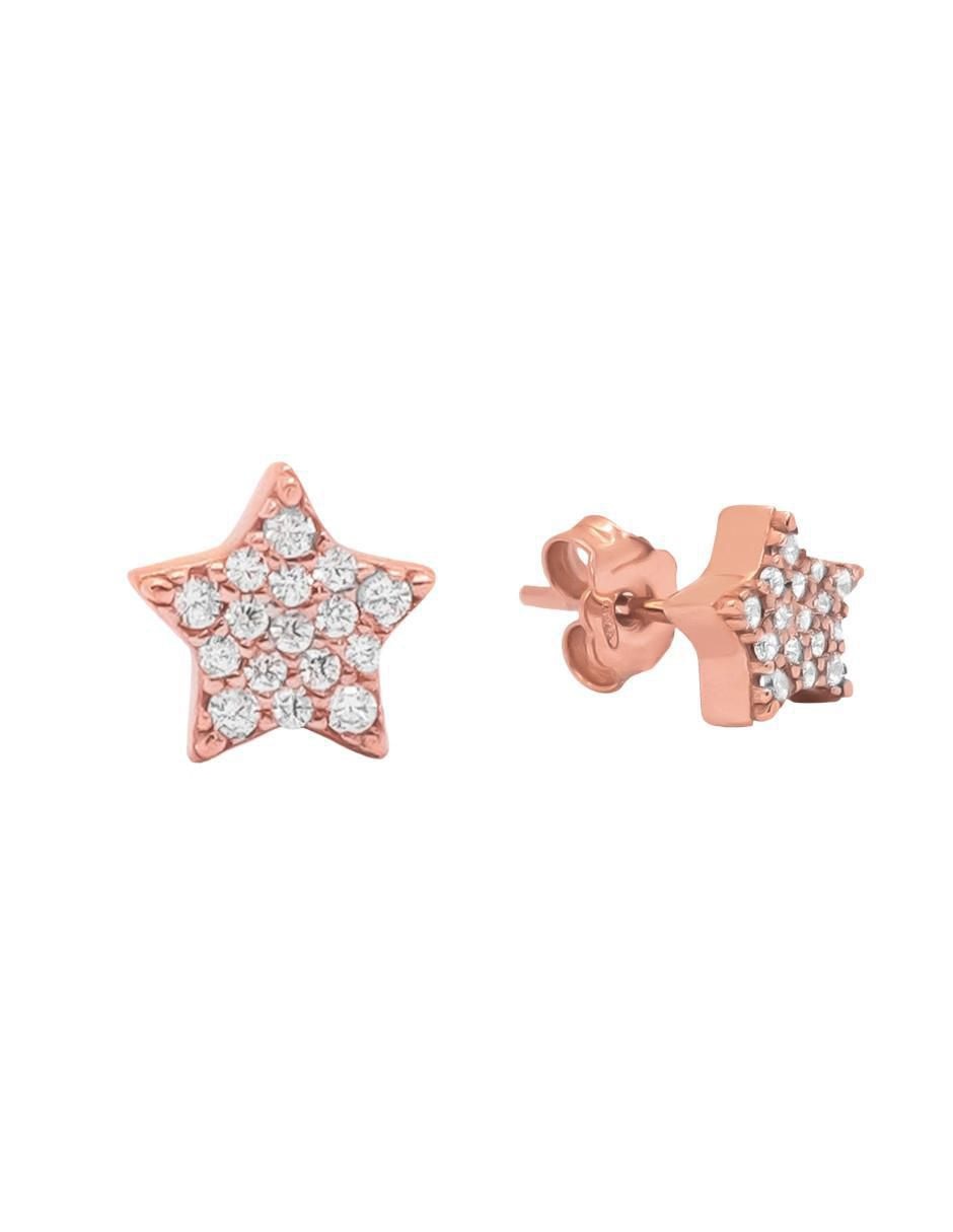 Broqueles de estrella Destellos de plata P 925 con acabado baño de oro rosa zirconia