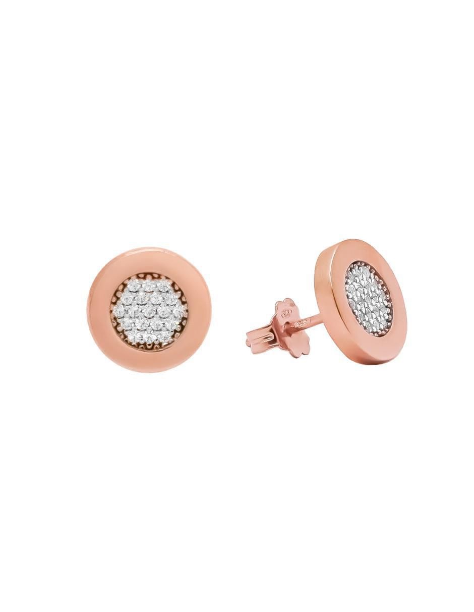 Broqueles redondos Destellos de plata P 925 con acabado baño de oro rosa zirconia