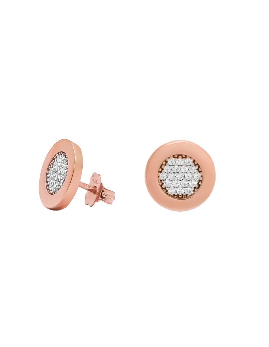 Broqueles redondos Destellos de plata P 925 con acabado baño de oro rosa zirconia