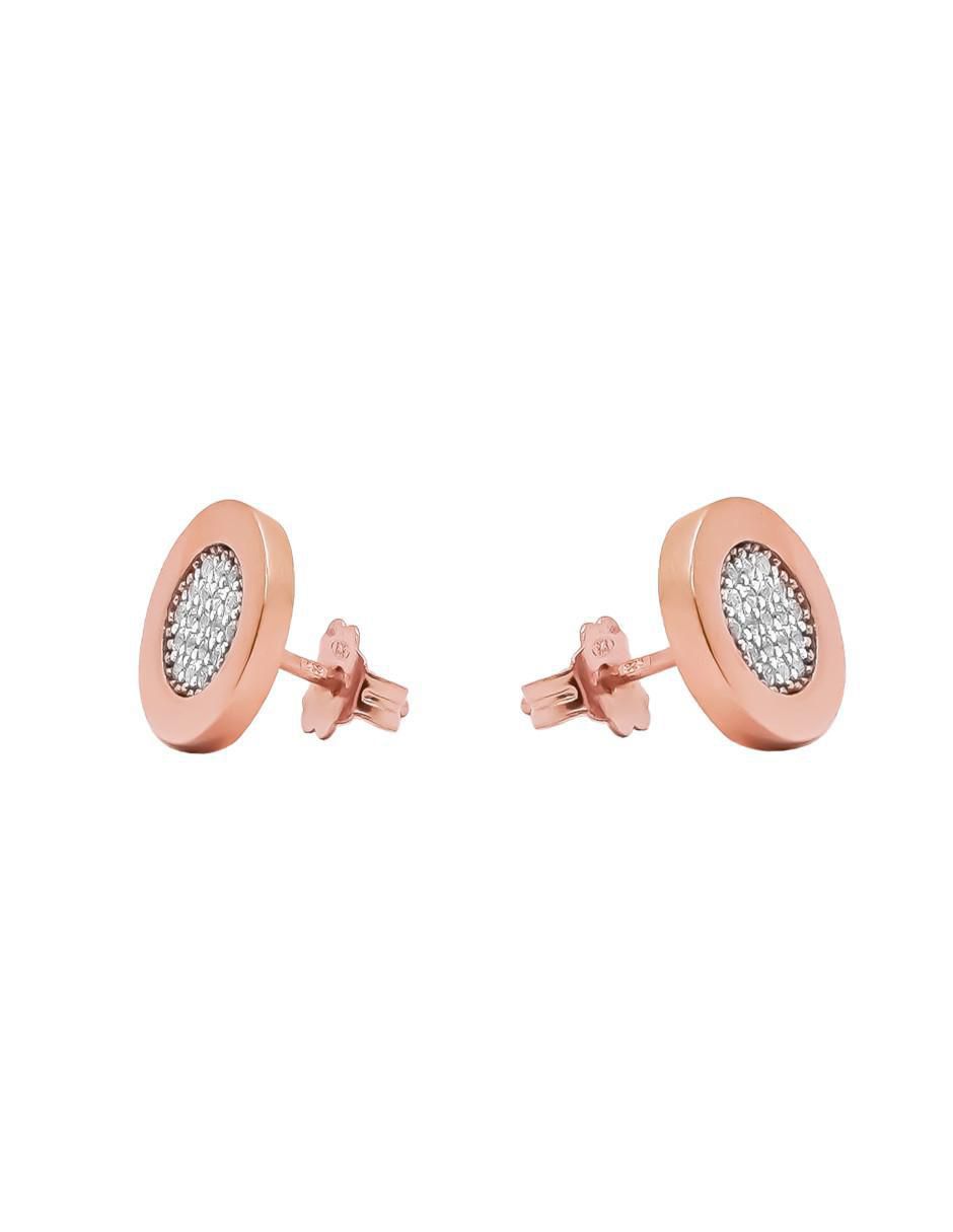 Broqueles redondos Destellos de plata P 925 con acabado baño de oro rosa zirconia
