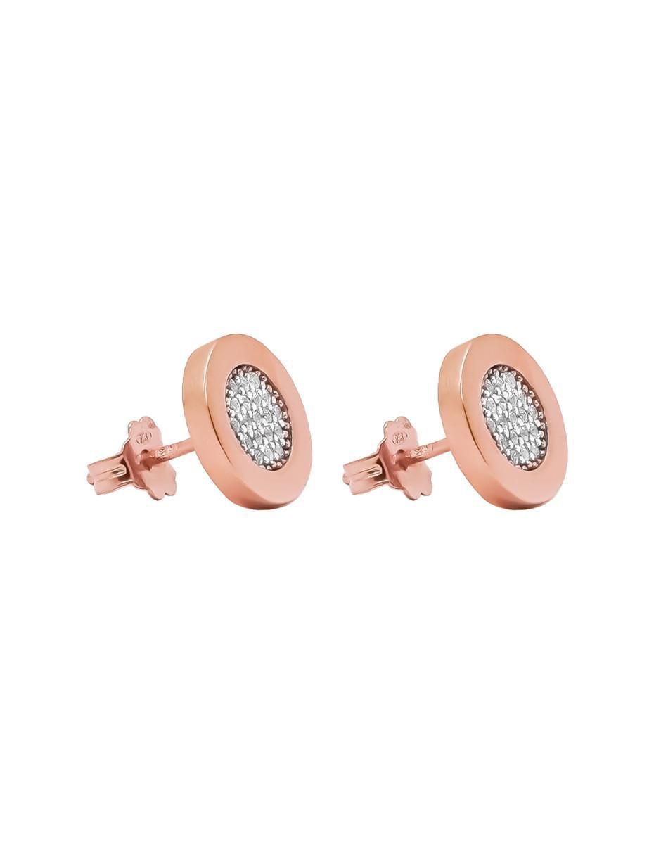 Broqueles redondos Destellos de plata P 925 con acabado baño de oro rosa zirconia 5