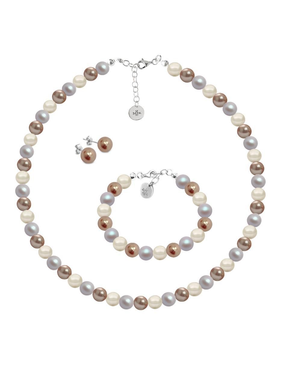 Aretes, collar y pulsera Pearls de plata P925 cristal