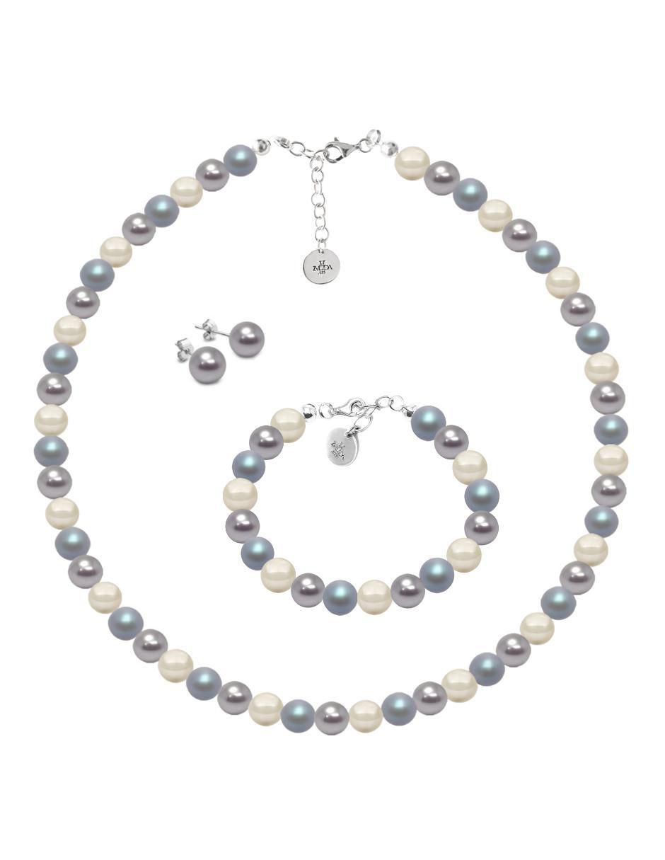 Aretes, collar y pulsera Pearls de plata P925 cristal