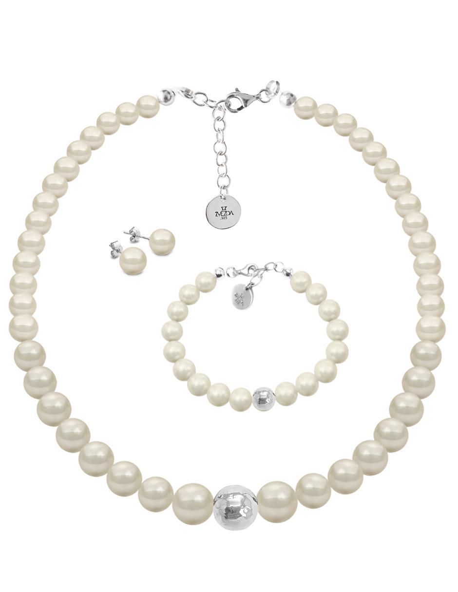 Aretes, collar y pulsera Pearls de plata P925 cristal