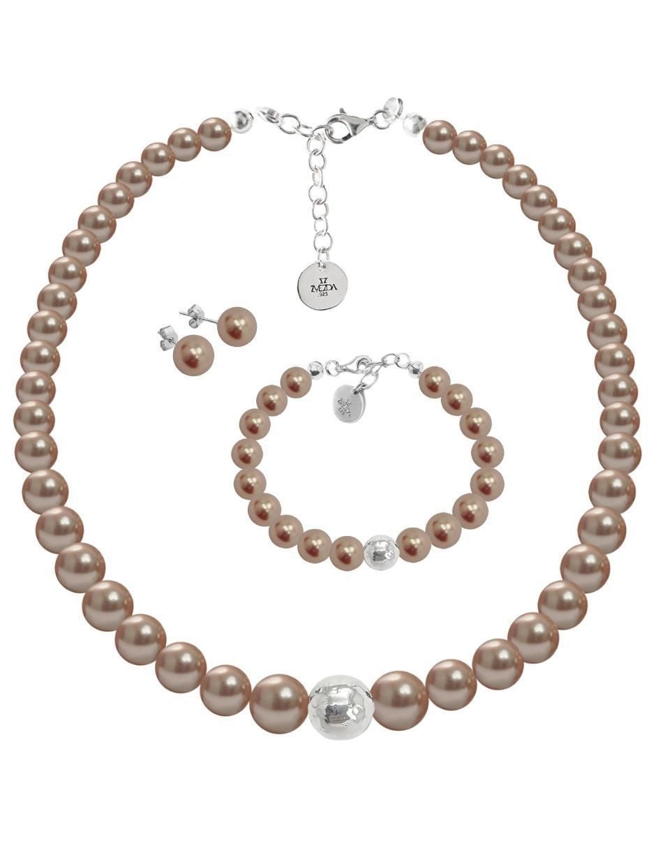 Aretes, collar y pulsera Pearls de plata P925 cristal