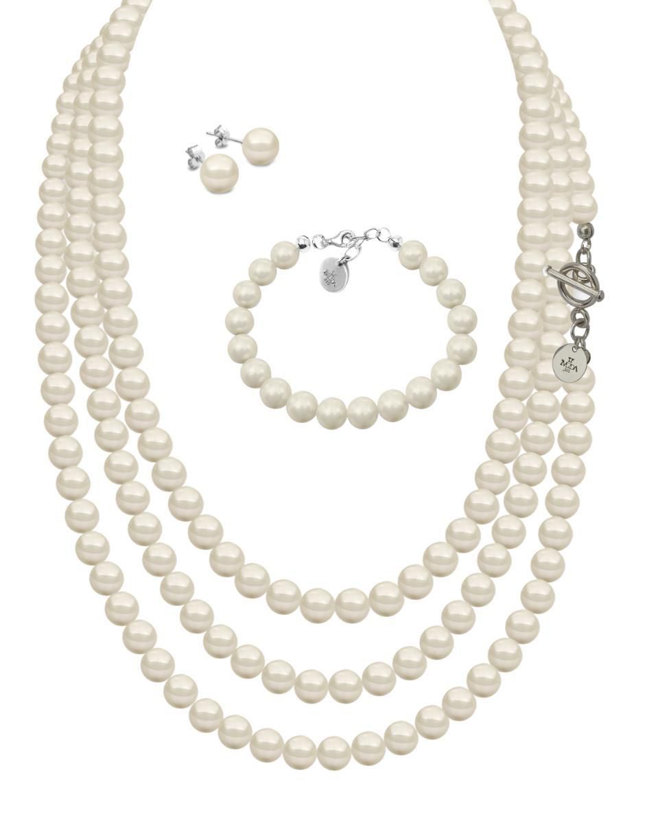 Aretes, collar y pulsera Pearls de plata P925 cristal
