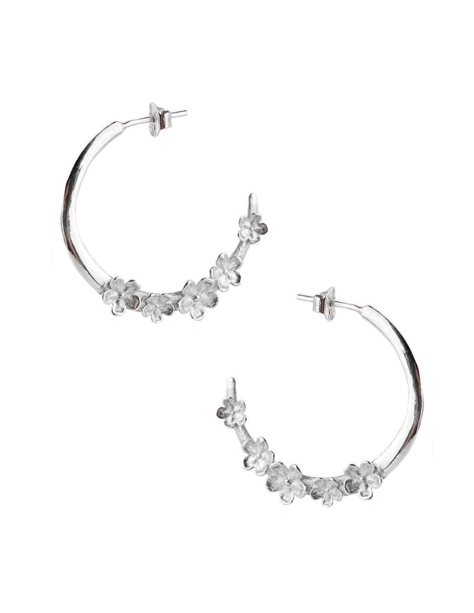 Arracadas de flor Floral de plata P 925 con acabado brillante Arracadas de flor Floral de plata P 925 con acabado brillante