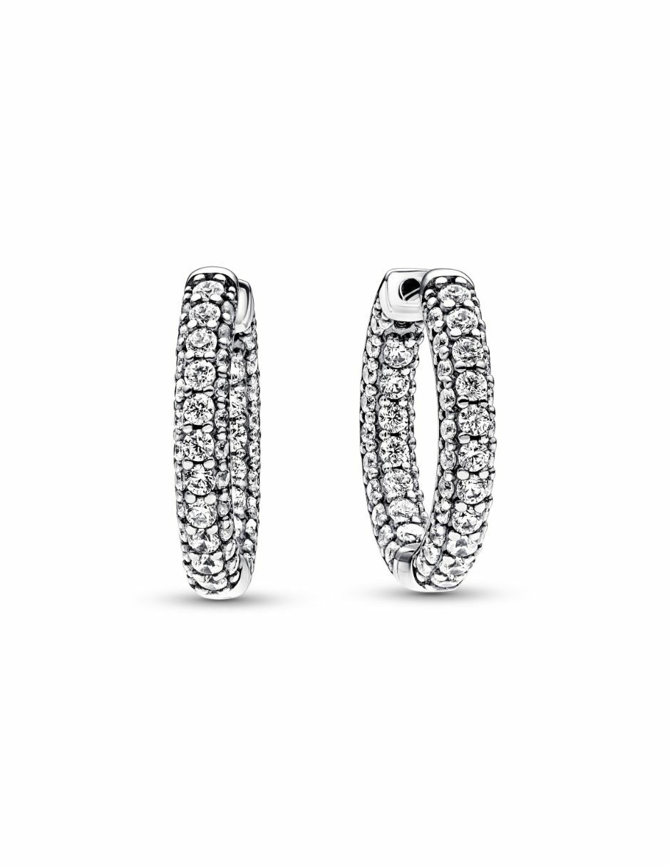 Aretes de aro redondos Timeless de plata con acabado plateado zirconia cúbica